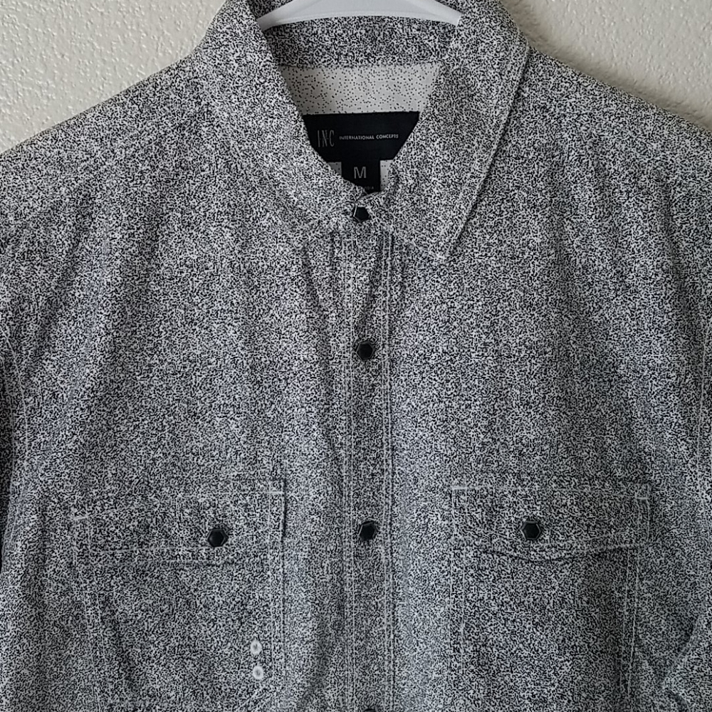 INC Black White Mens Ombre Button Up Shirt - Picture 2 of 12
